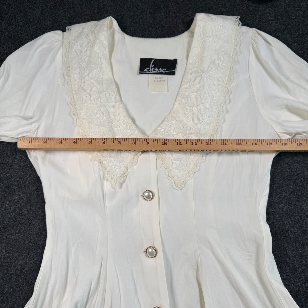 Vintage Elisse Jr Off White Lace Collar Button Front Mini Dress Size 11/12 USA - Picture 12 of 12